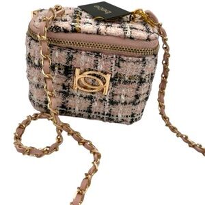 Chic Tweed Crossbody Bag - Pink and Gold